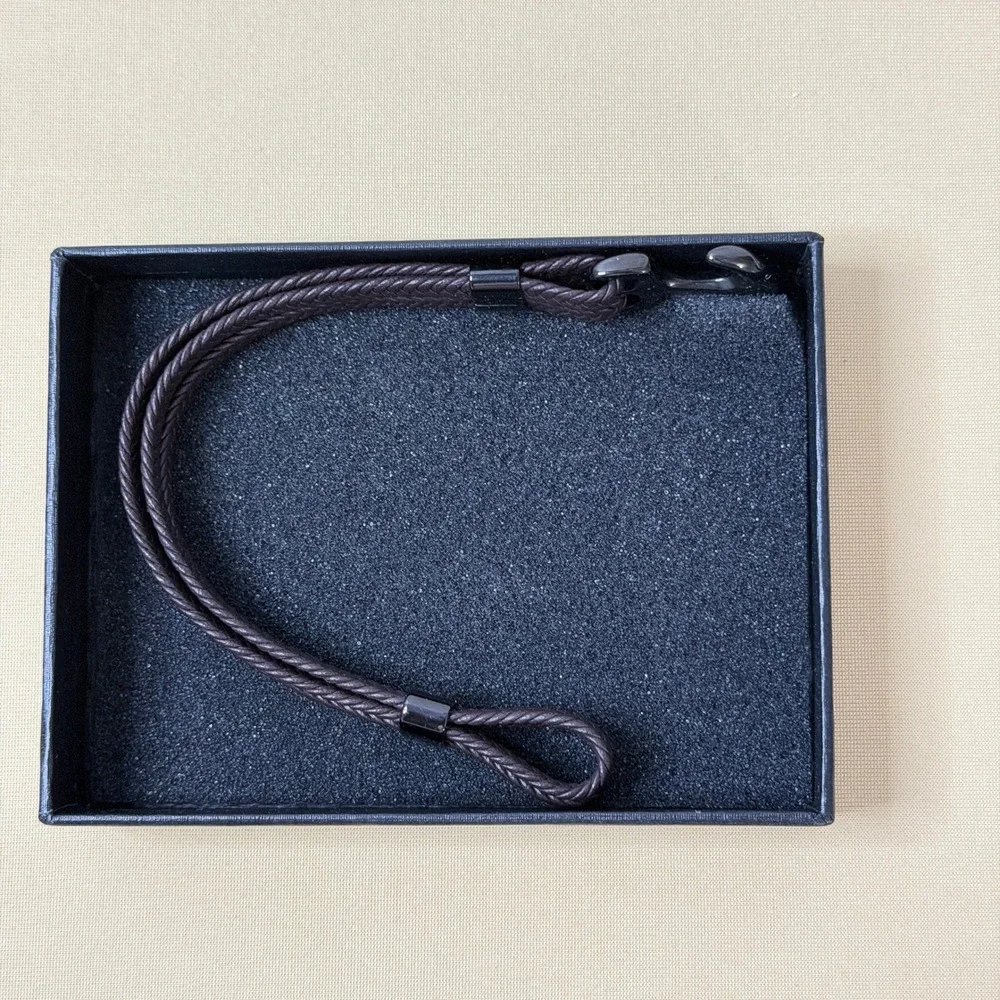 NEW Gentlemen's Classics Men's Braided Leather Anchor Bracelet Brown Silver Tone